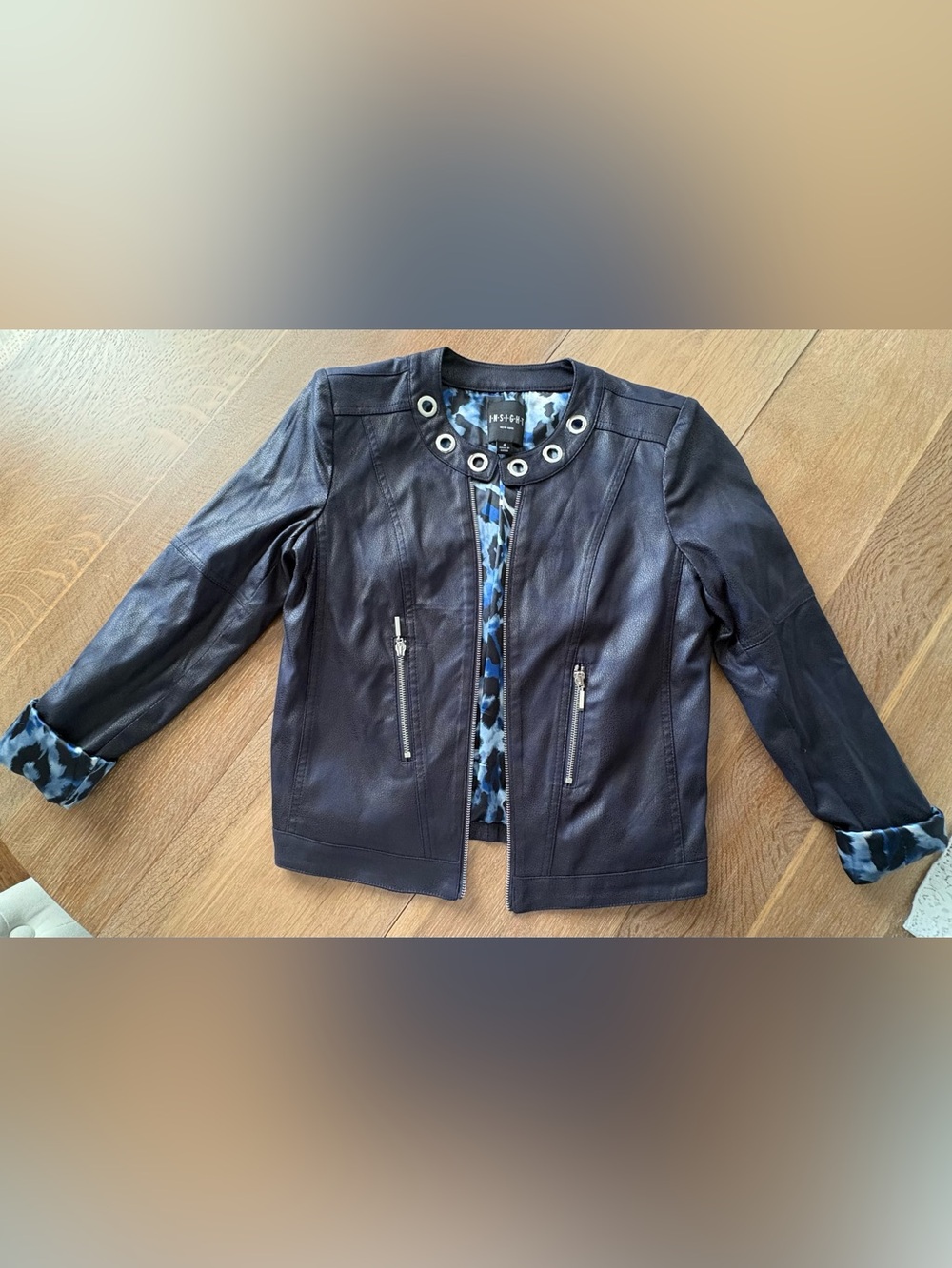 Insight W-Size 4 Black Moto-style Jacket with fake zipper and grommet collar